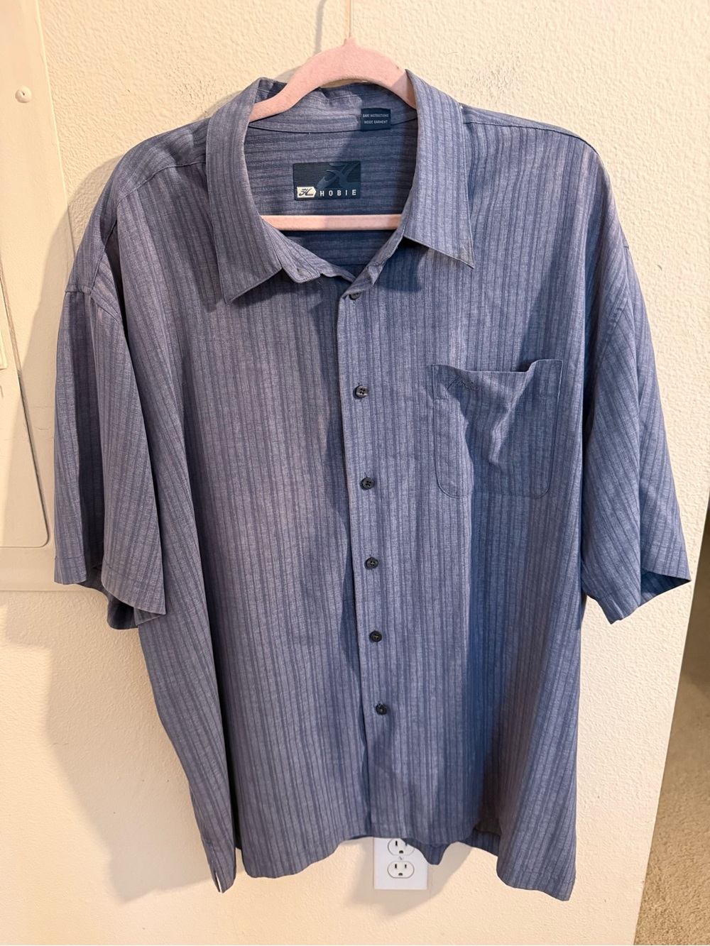 Hobie Blue Textured Camp Button Front Shirt Men’s XL Rayon Blend Casual